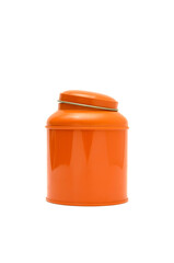 metal tin for storage on a white background