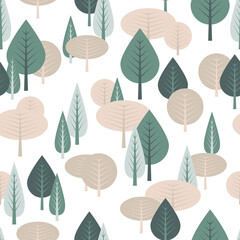 Winter forest abstract seamless pattern. Trees vector background on transparent background.