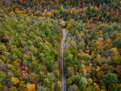 Aerial View Of The Tail Of The Dragon Road Near The Tennessee And North Carolina Border In The Smoky Mountains In The Fall