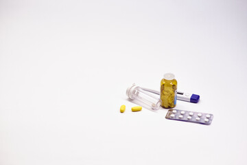 Medication on a clean background homogeneous background, vaccine against the virus.