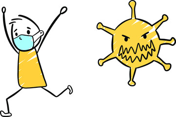 Person running scare from coronavirus virus cartoon vector illustration