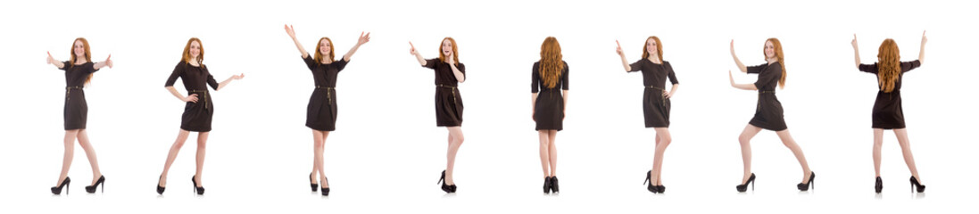 Woman giving thumbs up isolated on white