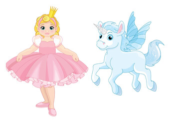 Obraz na płótnie Canvas A set of fairy tale characters. Princess and Unicorn