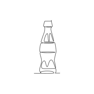 Single Continuous Line Drawing Of Stylized Soft Drink On Glass Bottle Logo Label. Emblem Drink Store Concept. Modern One Line Draw Design Vector Illustration For Cafe, Shop Or Food Delivery Service