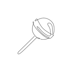 Single continuous line drawing of stylized round lollipop candy shop logo label. Emblem confectionery store concept. Modern one line draw design vector graphic illustration for snacks delivery service
