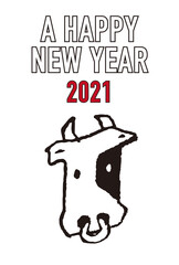 シンプルな牛の年賀状　ベクター