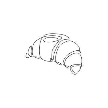 recommend clip art: One single line drawing of fresh sweet online croissant shop logo vector illustration. Breakfast food cafe menu and restaurant badge concept. Modern continuous line draw design food store logotype