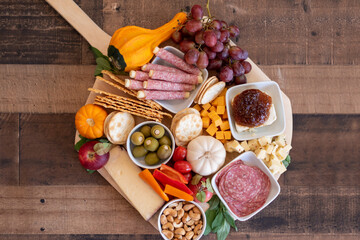 Top view of autumn theme charcuterie board