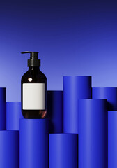 Minimal abstract mockup background for product presentation. Blue random podium on blue gradient background. 3d rendering illustration. Clipping path of each element included.