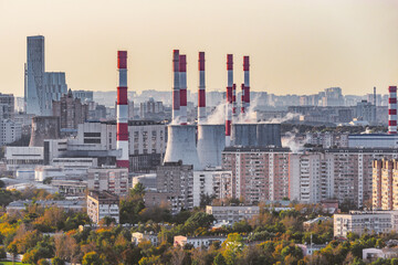 Cooling towers of a thermoelectric power station. Moscow. Russia.