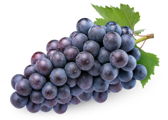 Black grape  isolated on white background,  Kyoho Grape with leaves isolated on white With clipping path, 