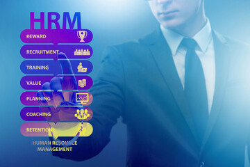 HRM - Human resource management concept with businessman - obrazy, fototapety, plakaty