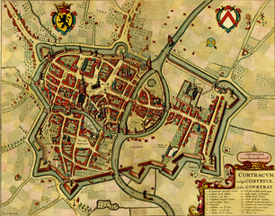 Antique map of  Courtray, Belgium