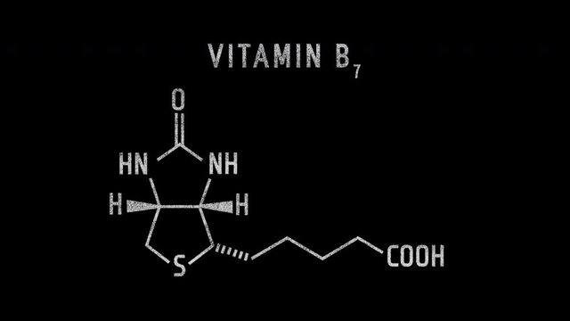Biotin also called vitamin H or Vitamin B7 Molecular Structure Symbol Sketch or Drawing Animation on black background and Green Screen