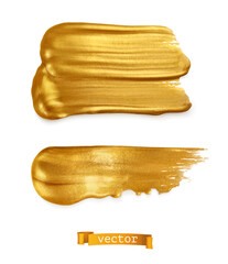 Gold paint smear 3d vector realistic set