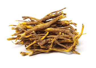 Obraz premium Coptis chinensis, Chinese herbal medicine on white background 