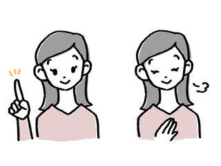 指差す女性　安心する女性　セット