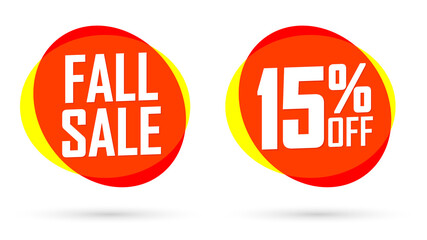 Fall Sale, 15% off, bubble banners design template,  Autumn discount tag, app icon, vector