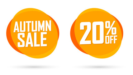 Autumn Sale, 20% off, Fall discount tag, banners design template, Thanksgiving Day, app icon, vector