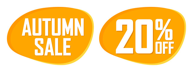 Autumn Sale, 20% off, Fall discount tag, banners design template, Thanksgiving Day, app icon, vector