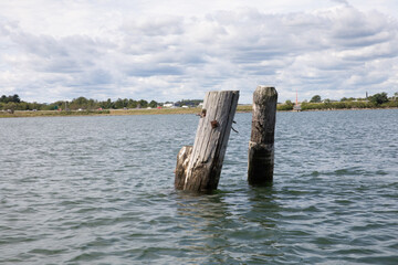 wooden pier remains in the bay