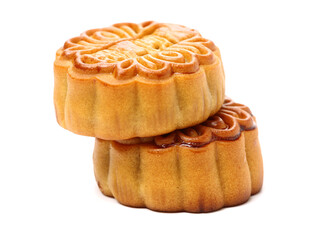 Mid-Autumn Festival moon cake on white background（Non-English texts translation :sweet red bean paste）
