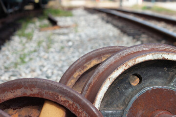 close up of a train wheels