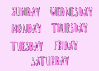 Handwritten Days of The Week Vector Illustration (Sunday, Monday, Tuesday, Wednesday, Thursday, Friday, Saturday) Easy Editable Color