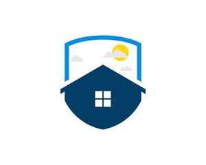 Shield with simple house inside