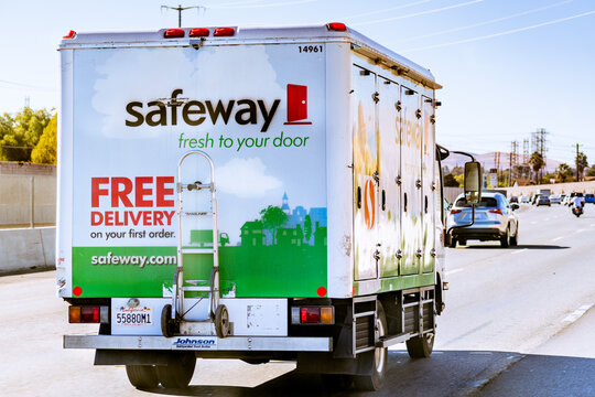 Oct 14, 2020 Pittsburg / CA / USA - Safeway Delivery Van Driving On The Freeway In East San Francisco Bay Area