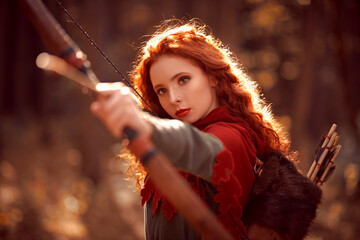 archer with red hair - obrazy, fototapety, plakaty