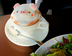 Latte art and salad
