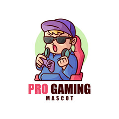 COOL BOY WEARING BLACK GLASSES PLAYING VIDEO GAME MASCOT LOGO