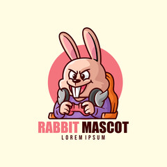 HAPPY FACE RABBIT PLAYING VIDEO GAME MASCOT LOGO
