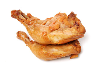 grilled chicken leg  on white background 