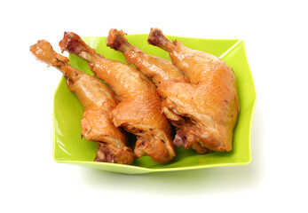 grilled chicken leg  on white background 