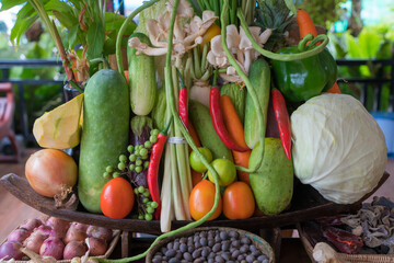 assorted raw vegetables with organic food in the basket