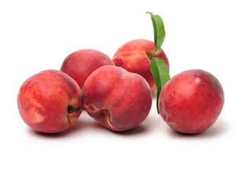 red peach on white background.