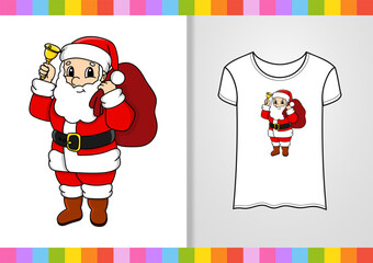 T-shirt design. Cute character on shirt. Christmas theme. Hand drawn. Colorful vector illustration. Cartoon style. Isolated on white background.