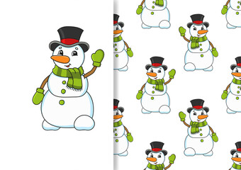 Seamless pattern. Cartoon style. Christmas theme. Hand drawn. Color vector illustration isolated on white background.