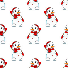 Colored cartoon seamless pattern. Christmas theme. Cartoon style. Hand drawn. Vector illustration isolated on white background.