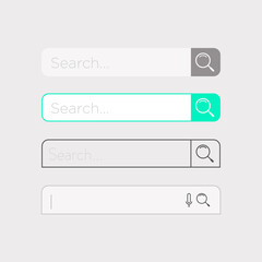 Set of search boxes ui template. Modern Search bar element. Vector isolated on background. Microphone. Sound