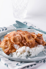 Fried Sliced Pork with Teriyaki Sauce. Korean style.