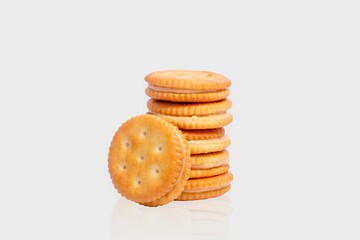 A stack of delicious peanut butter biscuits isolated on white background