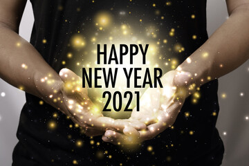 Happy new year 2021 with hand.