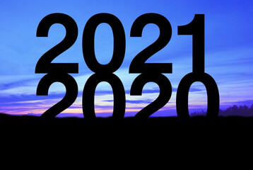 2021 new year concept. Silhouette number on the hill.