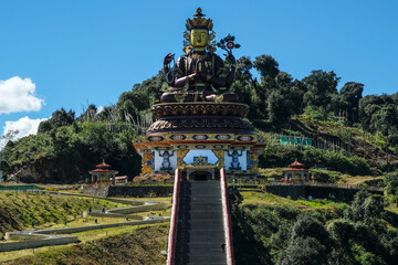 Fototapeta na wymiar Pelling, India - October 2020: Chenrezig statue in Pelling on October 31, 2020 in Sikkim, India.