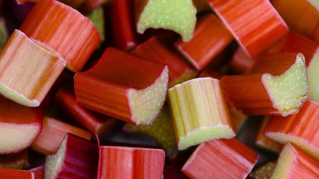 Chopped Rhubarb on a rotating plate (seamless loopable)