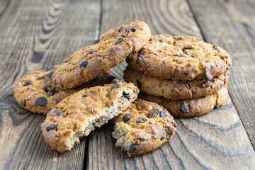 chocolate chip cookies on wooden table