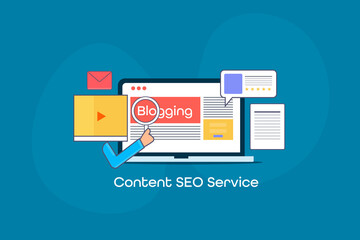 Content seo service. Digital content, blogging , search marketing and content optimization concept.